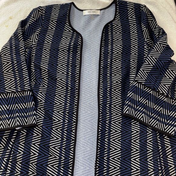 Jones Studio Jacket Long Geometric Print Open Front Dress Coat Blazer Pockets A - Picture 1 of 15